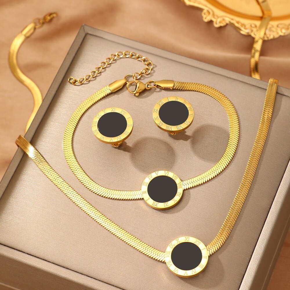 18K Gold Plated Roman Numeral Jewelry Set | Waterproof, Tarnish Proof